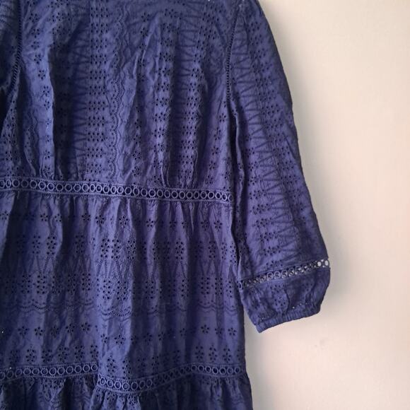J. Crew Eyelet Lace Dress Long Sleeve Flutter Hem Mini Navy Blue Womens Size 12 - Picture 9 of 15